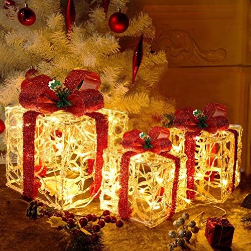 atdawn set of 3 lighted gift boxes christmas, side view