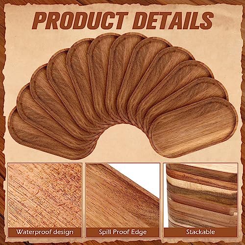 Geetery 12 Pcs Acacia Wooden Serving Trays 10 Inch Oval Wood Platter Wooden Serving Platter Oval Charcuterie Plates Board Cheese Plate Fruit Wood Tray Acacia Cheese Board for Dessert Appetizer
