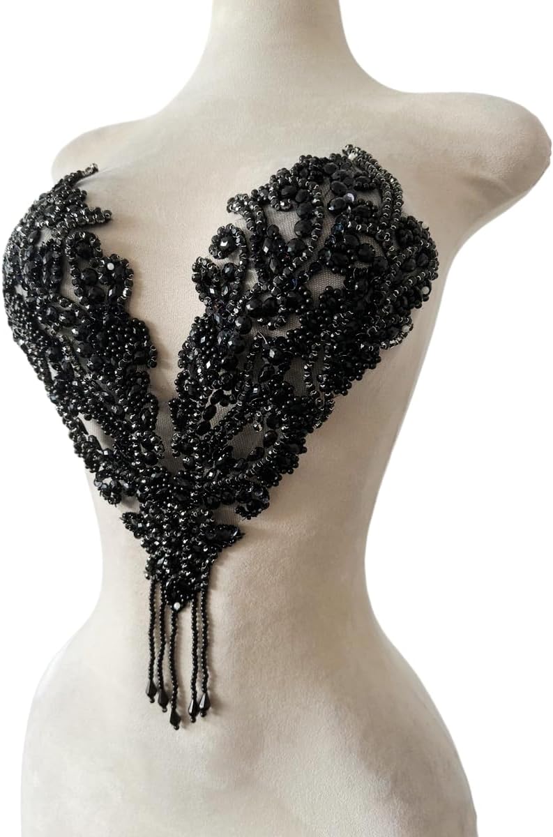 Pure Handmade Rhinestone Fringe Patch Trim Crystal Beaded Applique for Sewing...