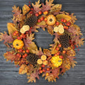 24 Inch Fall Wreath for Front Door, Pumpkin Berry Maple Leaf Autumn Decor