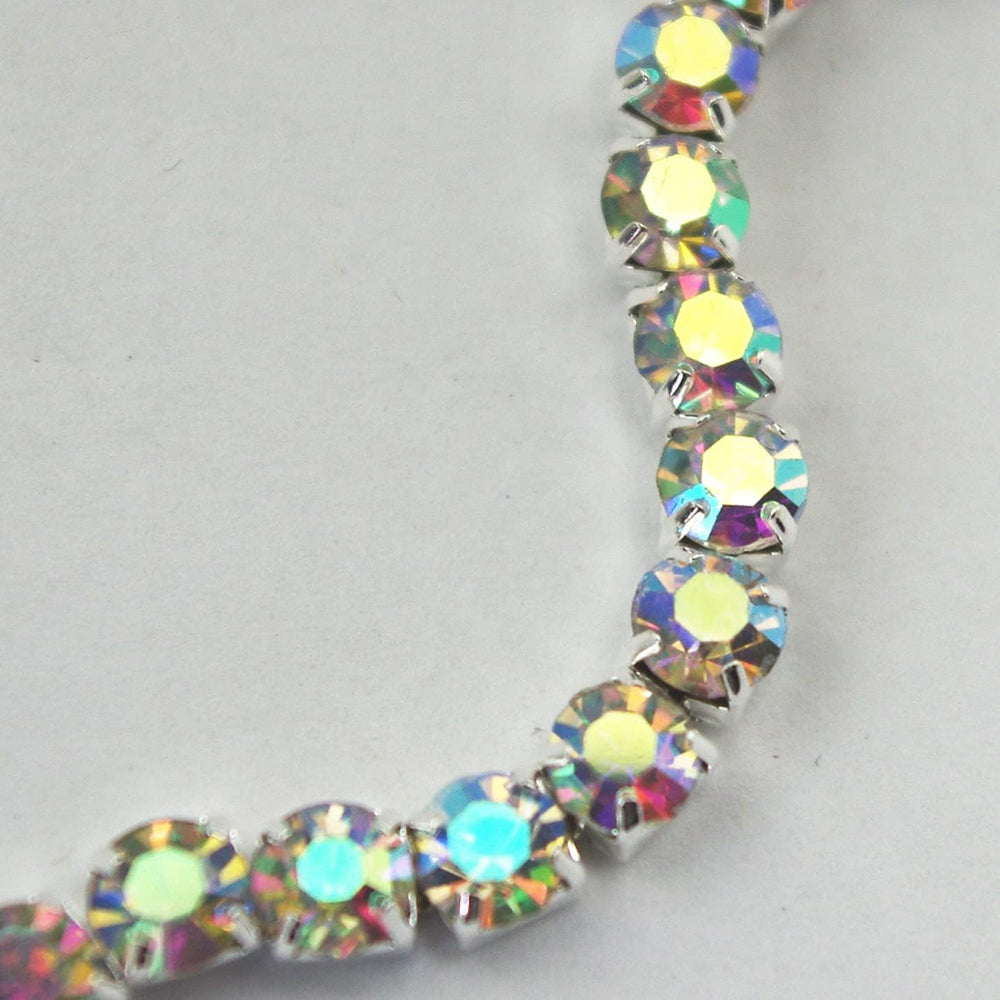 10 Yard Crystal AB Rhinestone Close Chain Clear Trim Sewing Craft (Silver, 6mm)