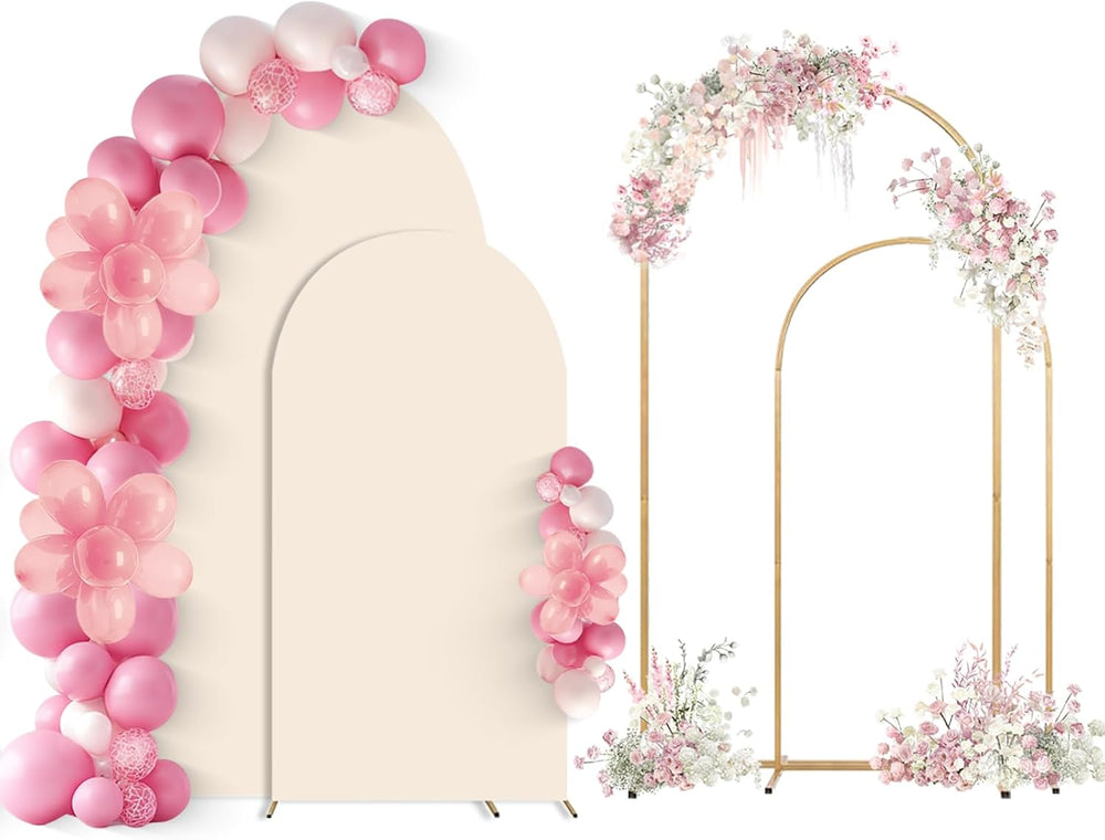 Wedding Arch Backdrop Stand Set of 2 With Beige Cover (7.2FT+6FT)