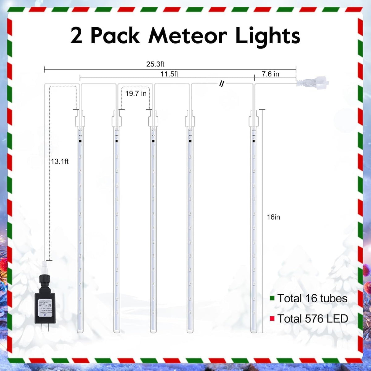 Minetom Meteor Shower Lights Outdoor, 16 Inch 2 Pack Total 16 Tube