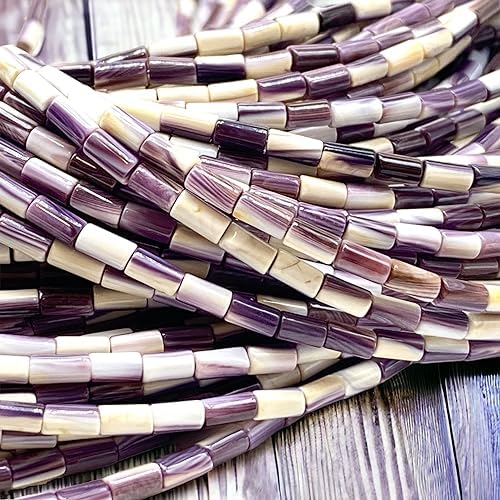 ABCGEMS Purple & White Wampum Shell Beads USA Authentic East Coast Quahog (America's First Currency 1637-1673) Small Batch Production - Native American Style - Wampum Belt - Tube 3X5mm Tiny