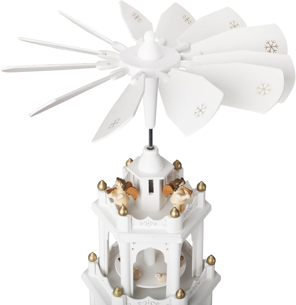 BRUBAKER Christmas Pyramid - 18 Inches - White - Wooden Nativity Play - 3 Tier Carousel with 6 Candle Holders - Designed in Germany