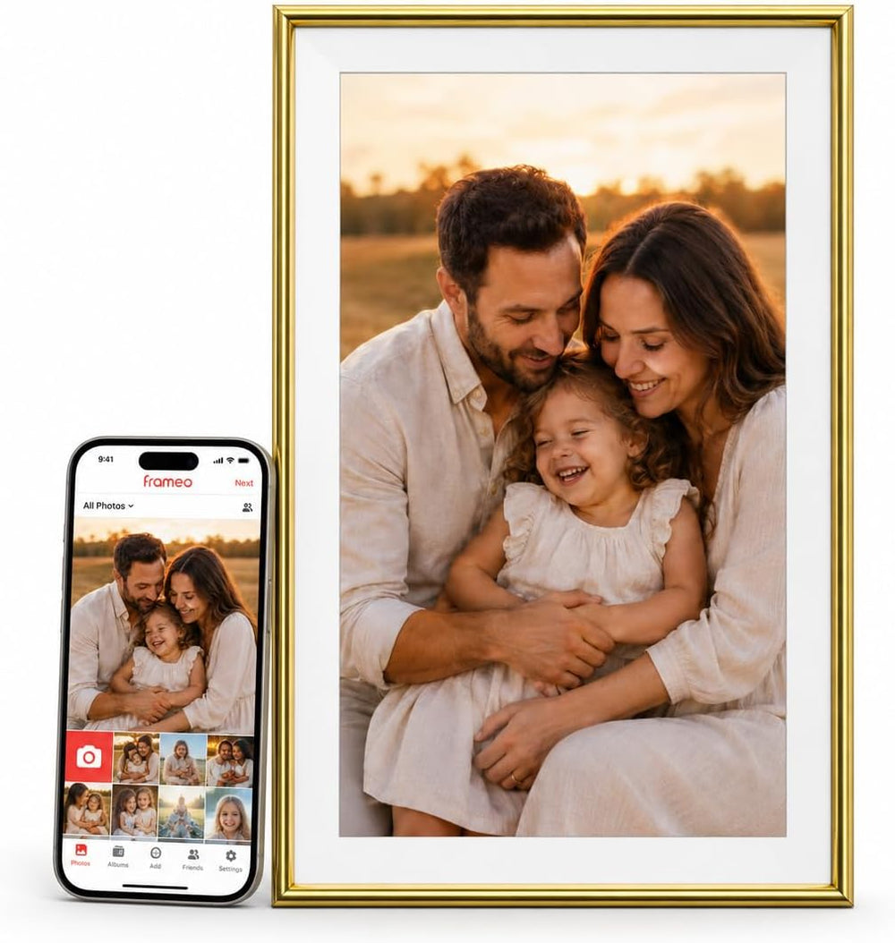 ELIME 15.6" Frameo Digital Picture Frame WiFi 32GB, Touchscreen, Gold