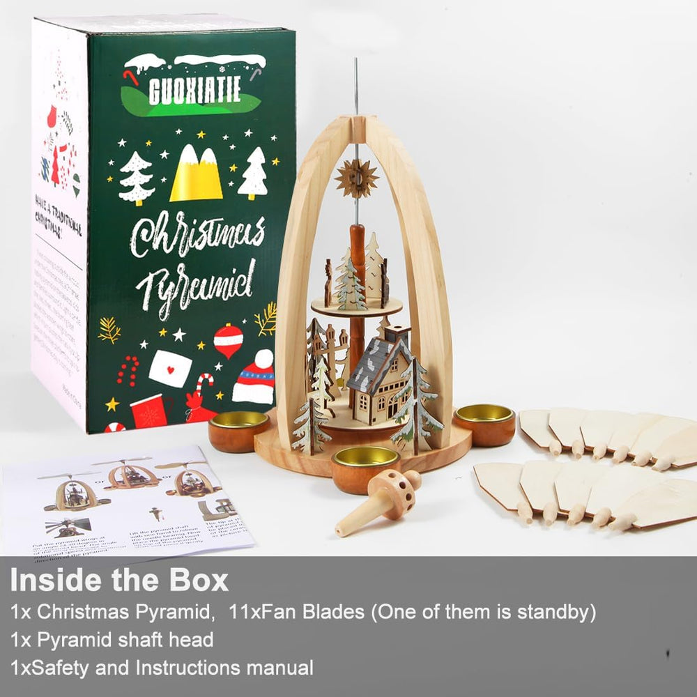 14Inch Wooden Christmas Pyramid with 4 Candle Holders-Nativity Scene Set for ...