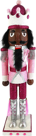 Nutcracker Ballet Gifts, African American Soldier Nutcracker Figurine, Wooden Figures Decorations Ornaments, Christmas Holiday Decor, Pink for Breast Awareness, 15 Inch