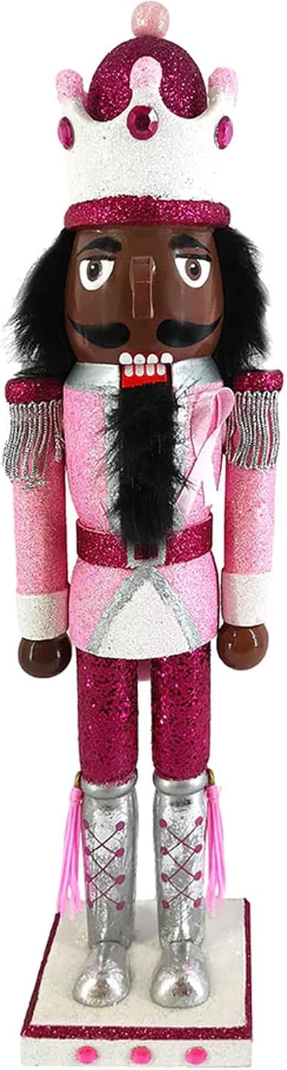 Nutcracker Ballet Gifts, African American Soldier Nutcracker Figurine, Wooden Figures Decorations Ornaments, Christmas Holiday Decor, Pink for Breast Awareness, 15 Inch