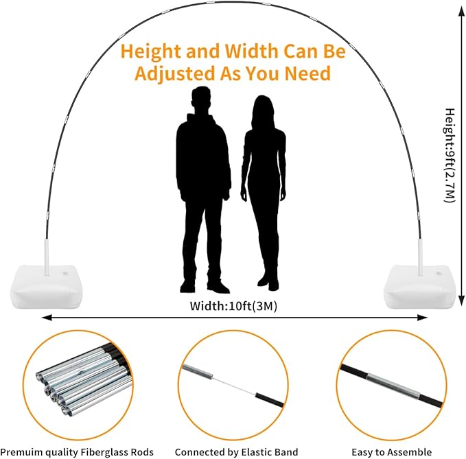 RUBFAC Balloon Arch Kit and Balloon Pump, 10Ft Wide Adjustable Balloon Arch Stand for Floor Frame with Electric Pump Bases Balloon Accessories for Birthday Party Baby Shower Festival Decorations
