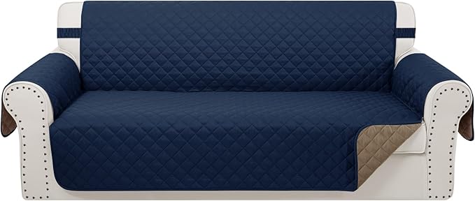 Reversible Oversized Sofa Covers Couch Cover Furniture Protector for Dogs Elastic Straps Water Resistant(XLSofa,Navy/Camel)
