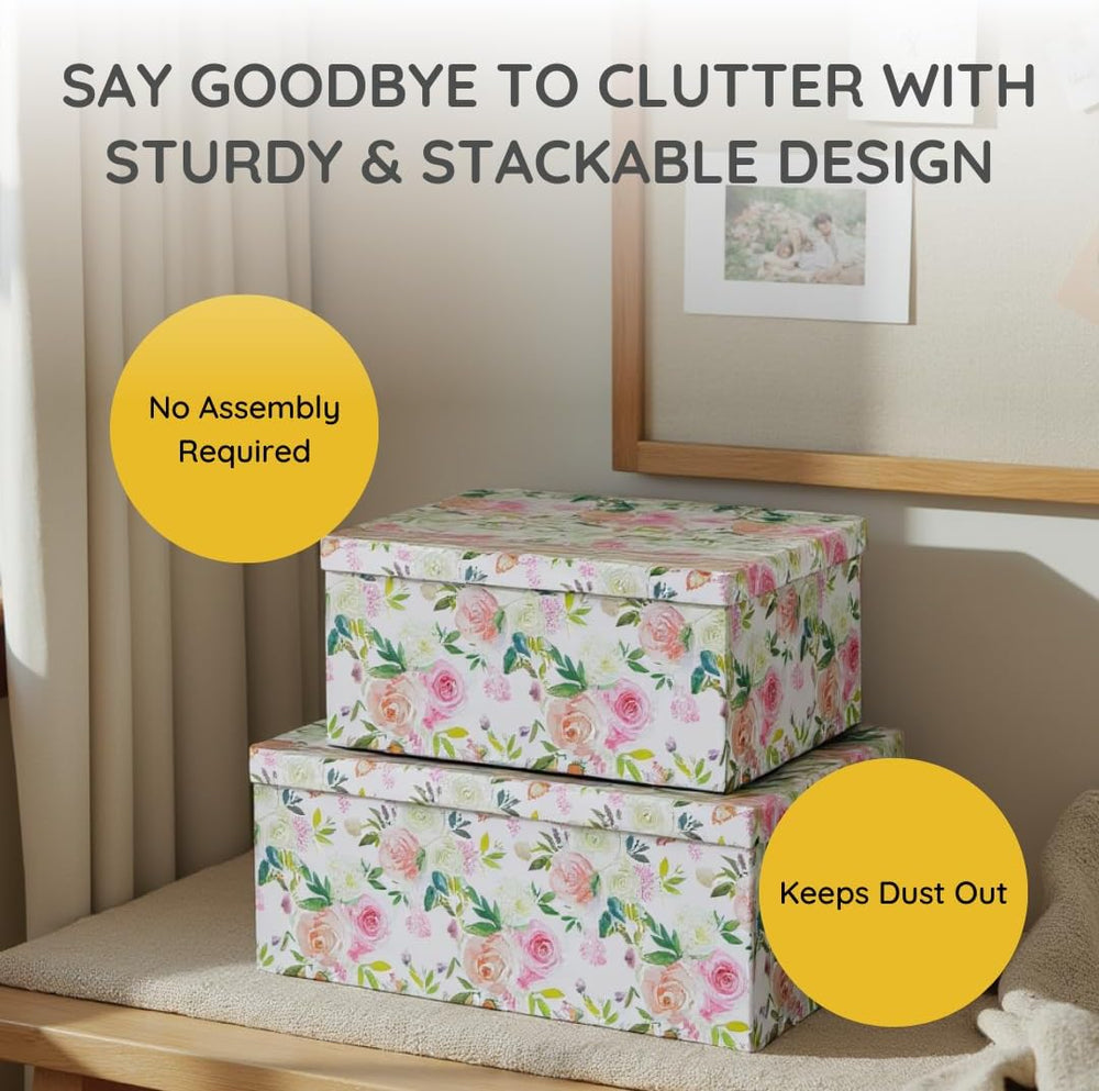 Soul & Lane - Summer Rose Decorative Storage Boxes with Lids, Set of 3