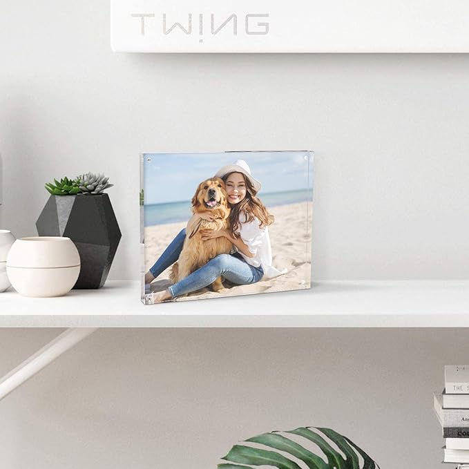 TWING Acrylic Picture Frame 8x10, 5 Pack 8x10 Magnetic Photo Frame 12+12 MM Thick 8 by 10 Picture Frames Clear Picture Frame Self Standing Double Sided Frame Gift Ideal