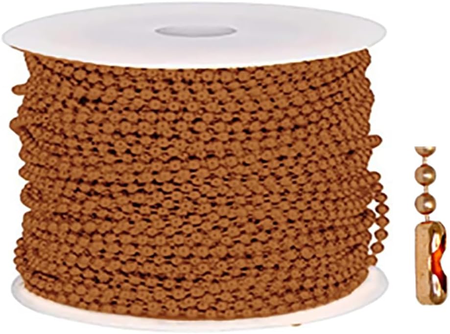 1/8" 3.2mm Ball Chain Solid Copper 50' Spool with 50 Pack of Connectors, Solderable
