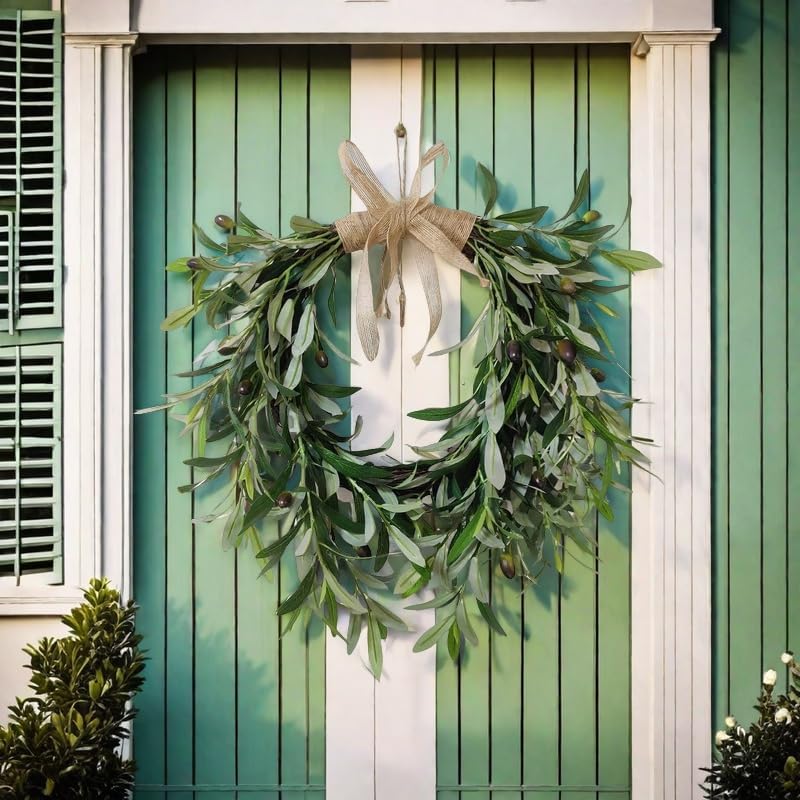 22 Inch Lifelike Faux Heart Shaped Olive Wreath for Front Door