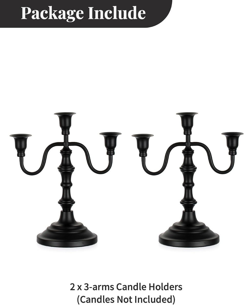 NUPTIO Candelabra Black Candle Holders: Vintage Candlestick Holder 3 Arm