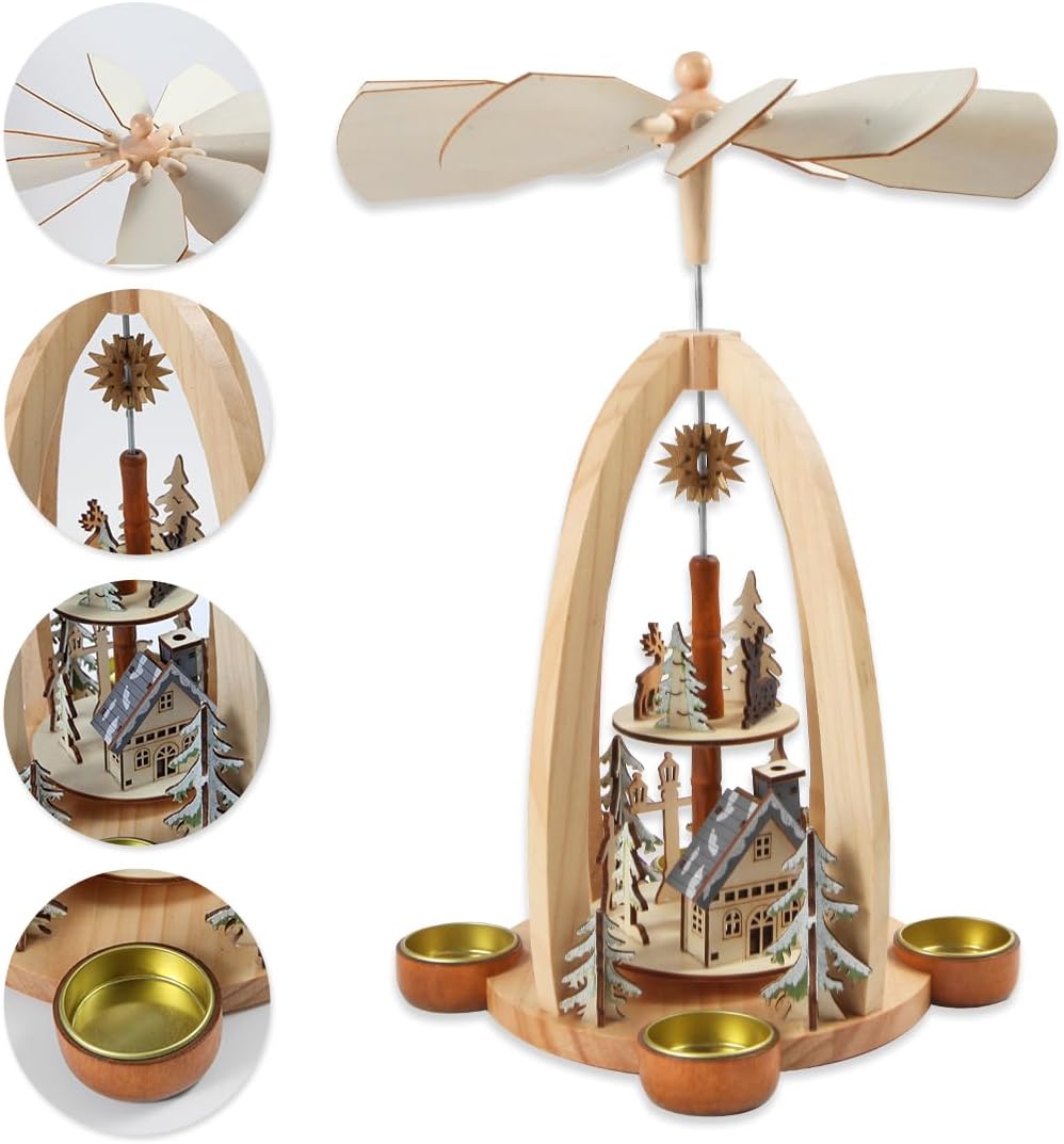14Inch Wooden Christmas Pyramid with 4 Candle Holders-Nativity Scene Set for ...