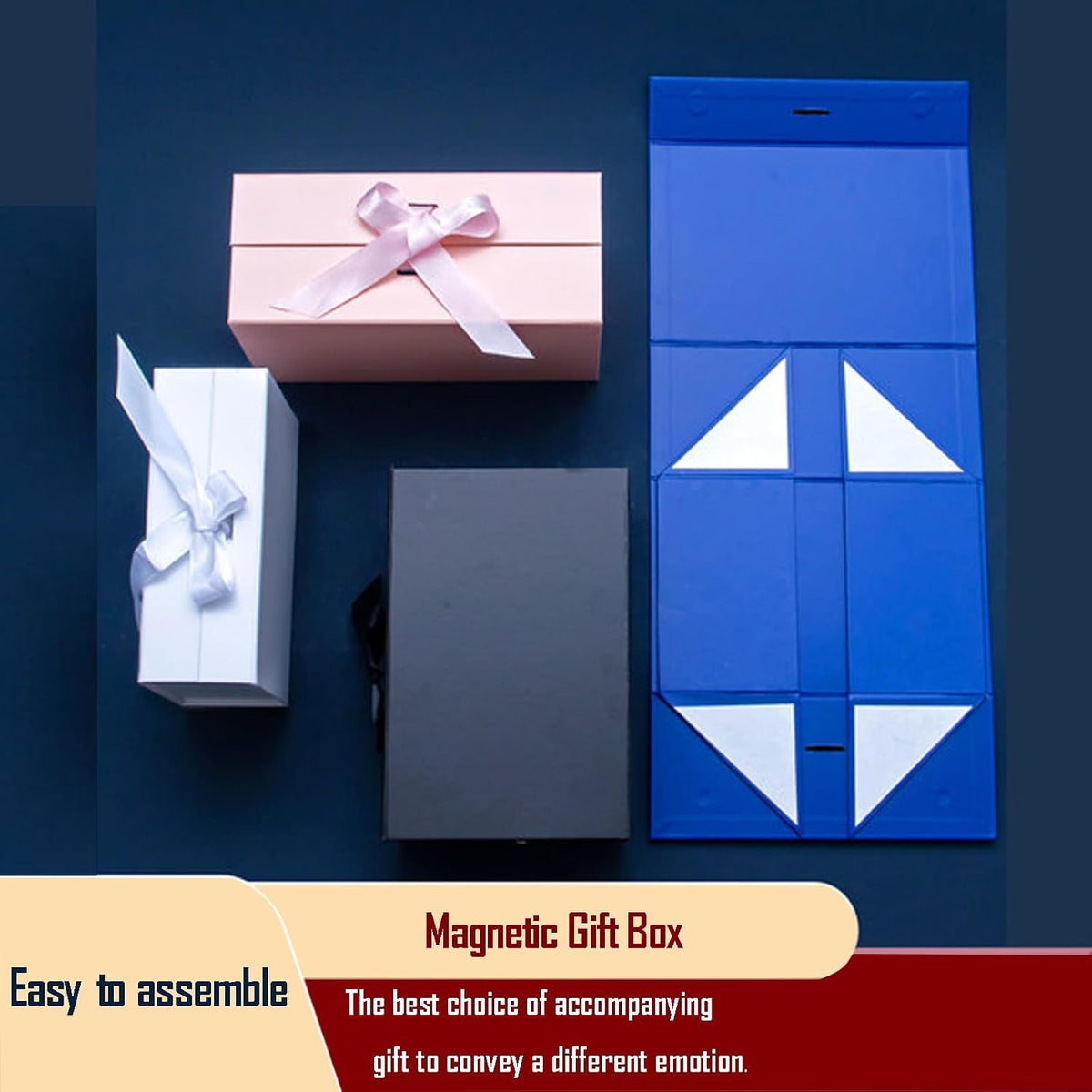 magnetic gift box l8.7*w6.5*h3.5inch ribbon foldable gift packaging on a desk or shelf