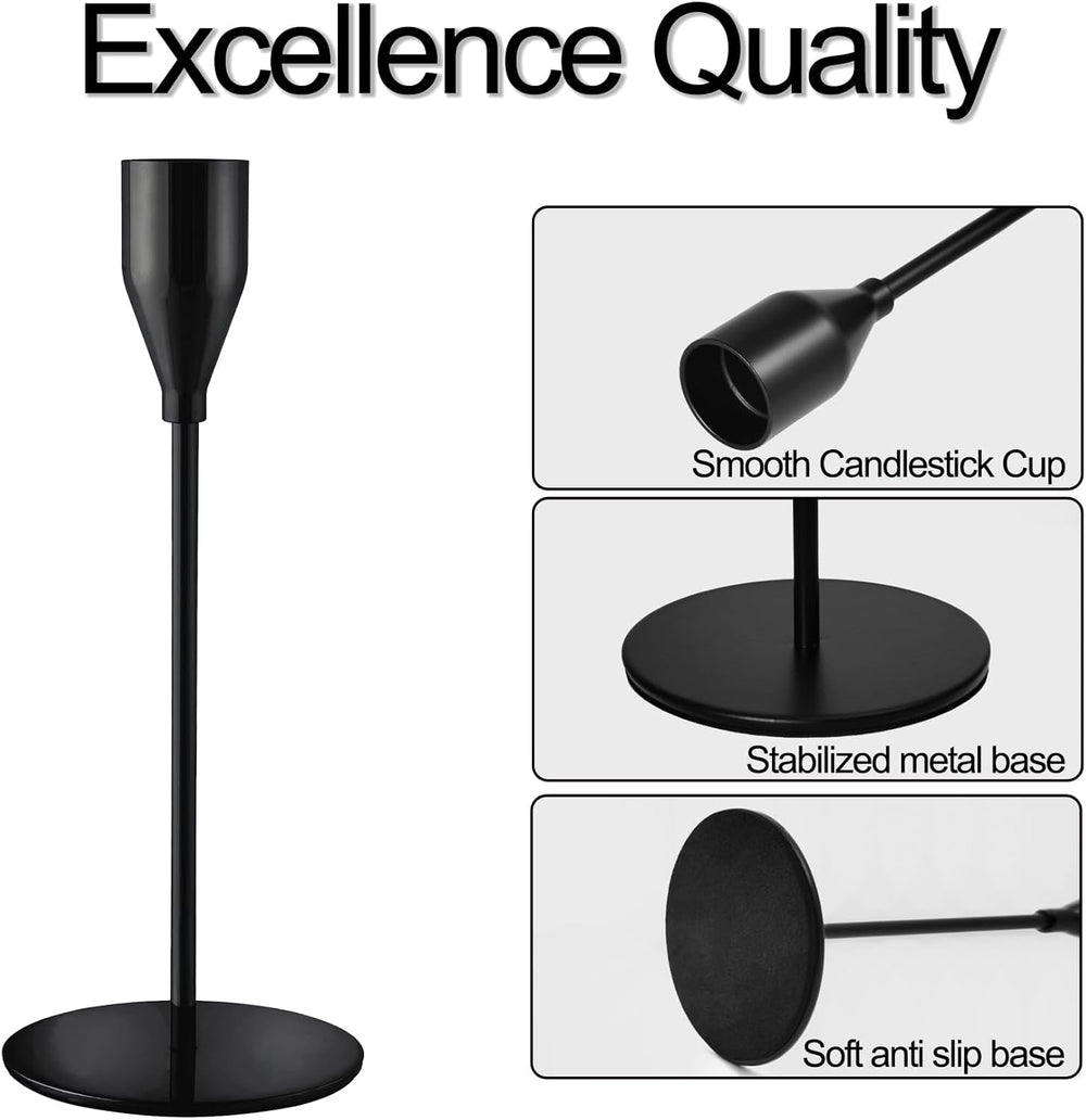 Black Candlestick Holders, Metal Taper Candle Holders,Bulk Set of 15