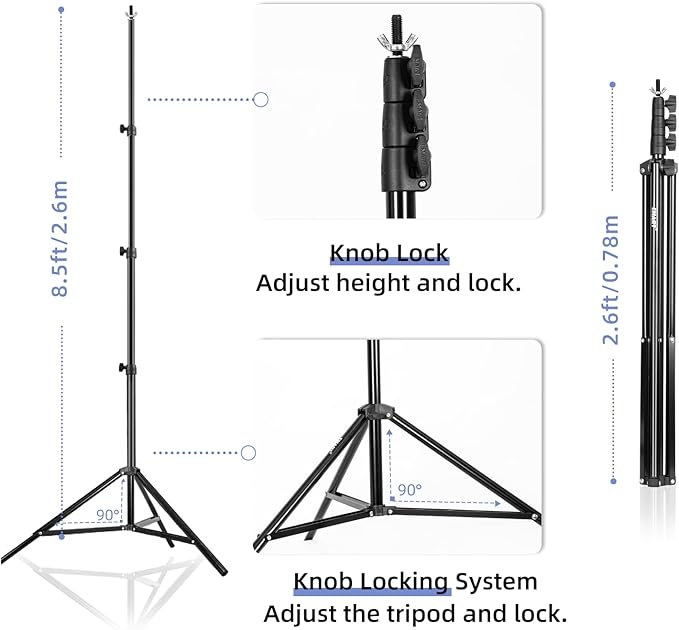EMART Photo Video Studio Backdrop Stand Kit, 8.5x10ft Adjustable Photography Greenscreen Support System with 3 Polyester Backgrounds for Photoshoot (Black White Green) (3Pcs)