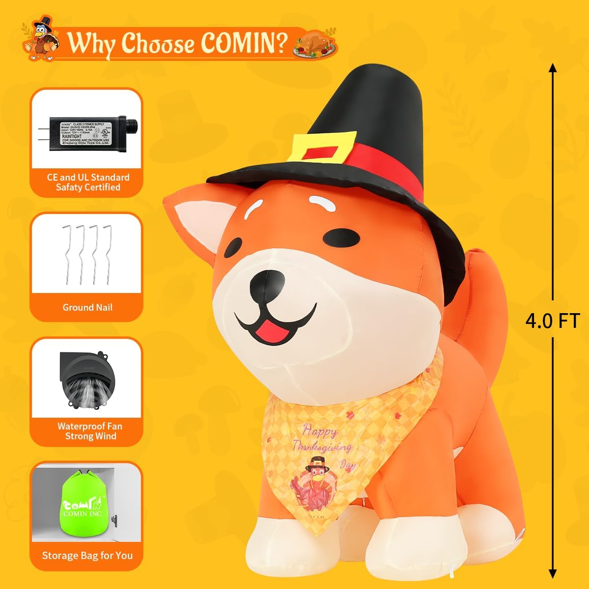comin 4ft thanksgiving inflatables shiba inu dog in, package contents