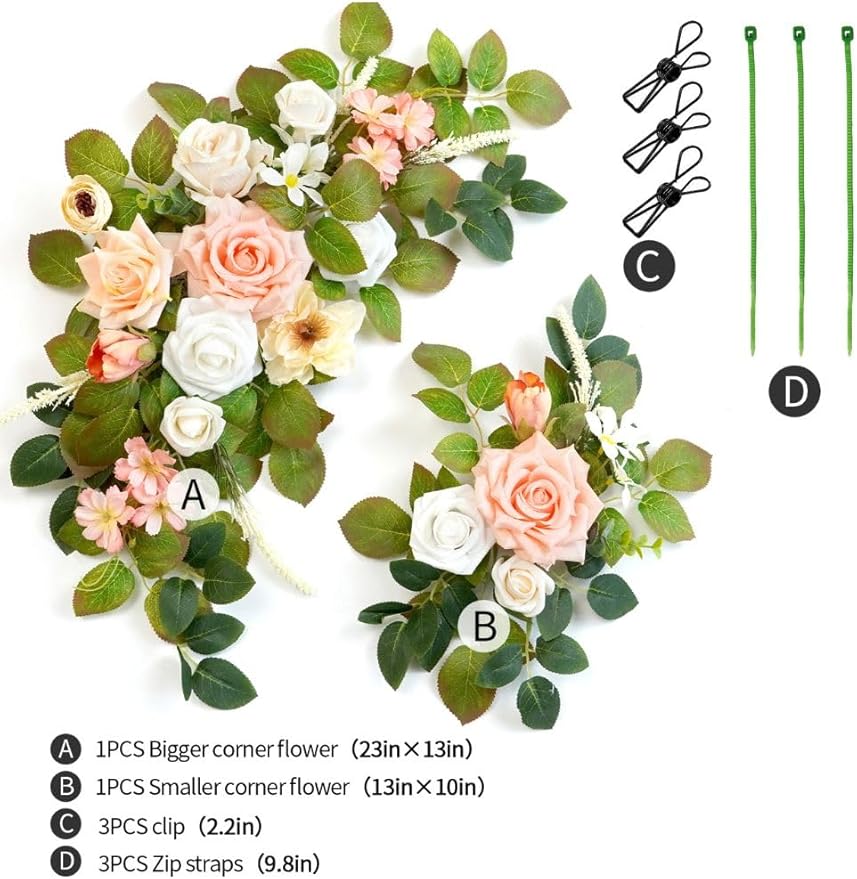 Wedding decor (pack of 2) Welcome Sign Flower Backdrop Garland For Ceremony Reception Wall Easel Home Decoration Entryway Faux Outdoor Board Head Table Decor (Flesh Pink & White)