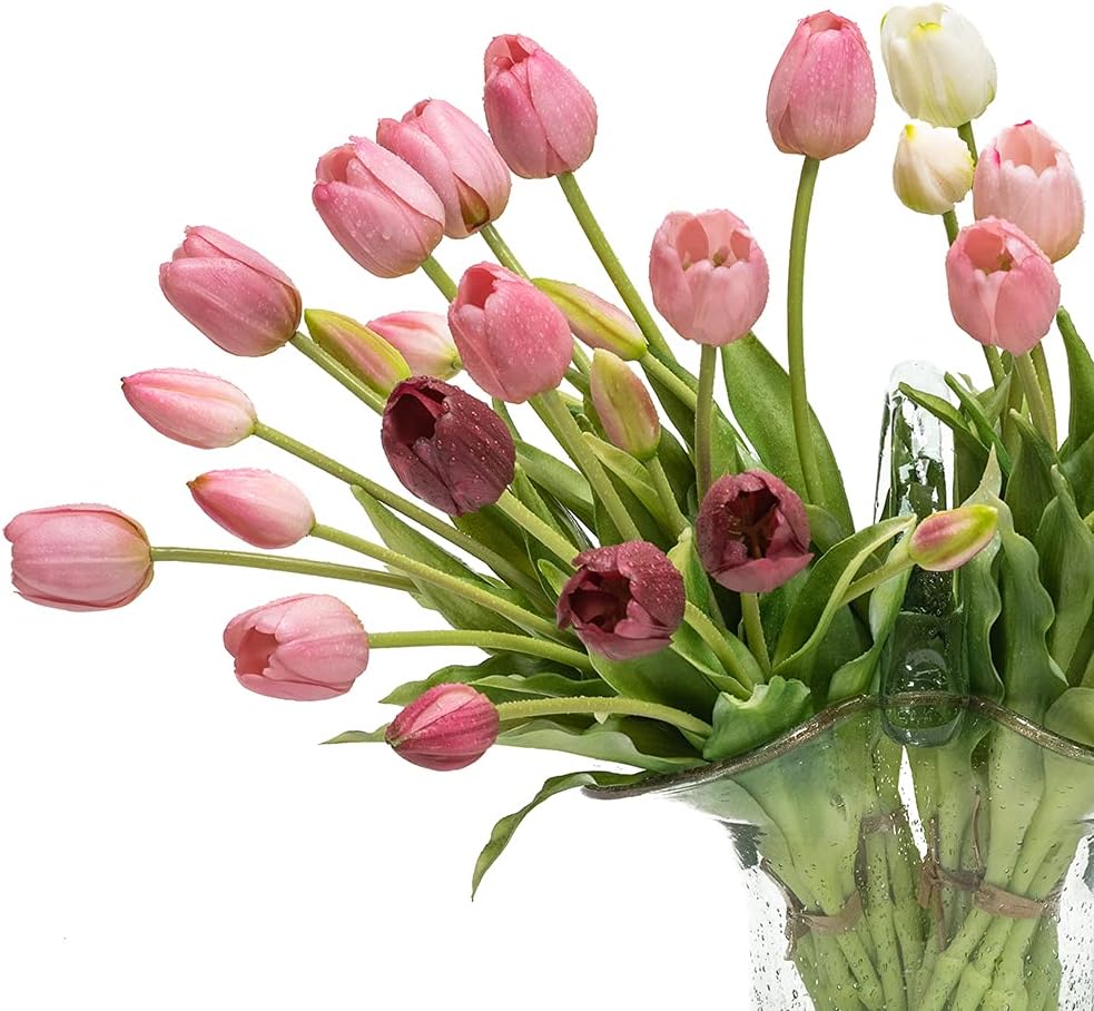 40Pcs Artificial Tulips Flowers, Soft Touch Realistic Latex Tulips Bouquet fo...