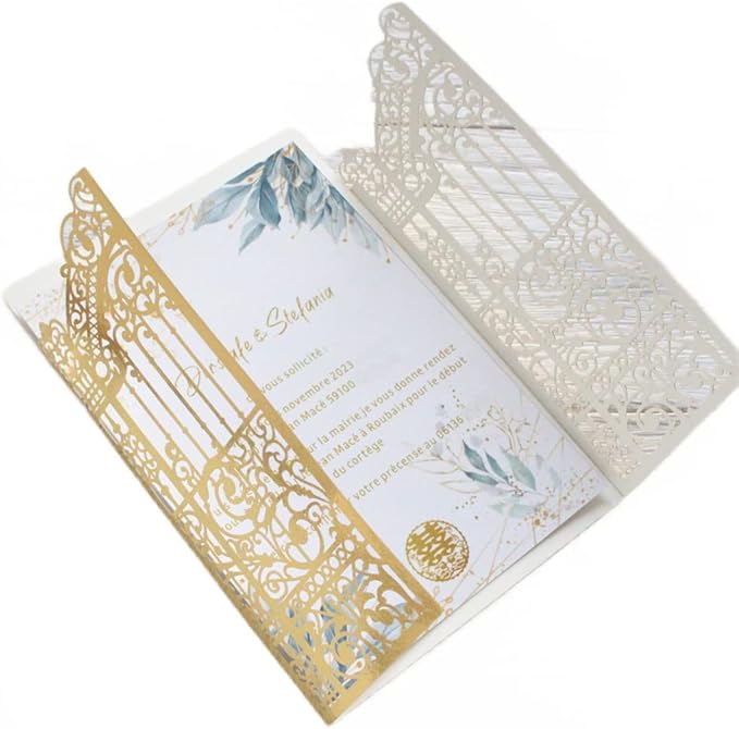 MillaSaw Metallic Gold Gate Invitation for Wedding Marriage Quinceanera Mermaid Anniversary 25 Sets (metallic gold, 4.9"x7.1")