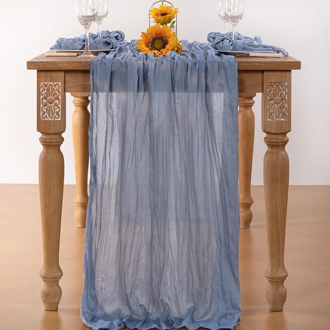 Dusty Blue Cheesecloth Table Runner 6 Pack Fall Table Runners Boho Gauze 120 Inches Blue Cheese Cloth Fall Table Decorations for Thanksgiving Marine Weddings Bridal Baby Shower Birthday Party