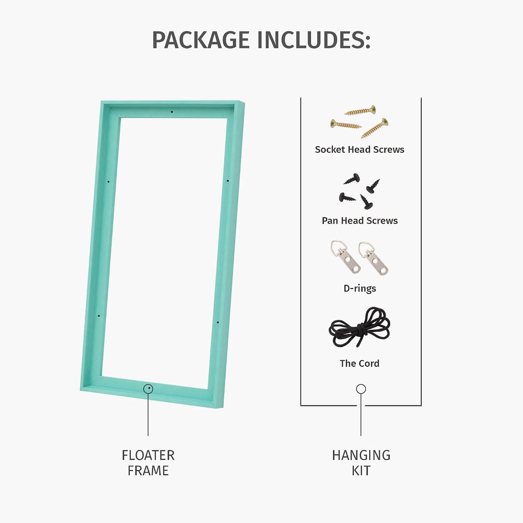 pixy canvas 20x20 inch floater frame for 1.5", package contents