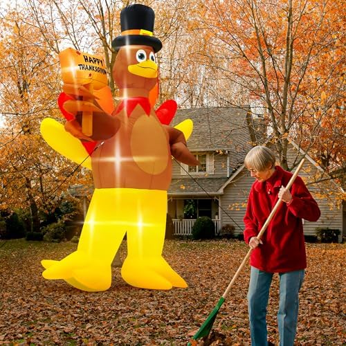 12FT Inflatable Turkey, LED Lighted Turkey Thanksgiving Outdoor Decor
