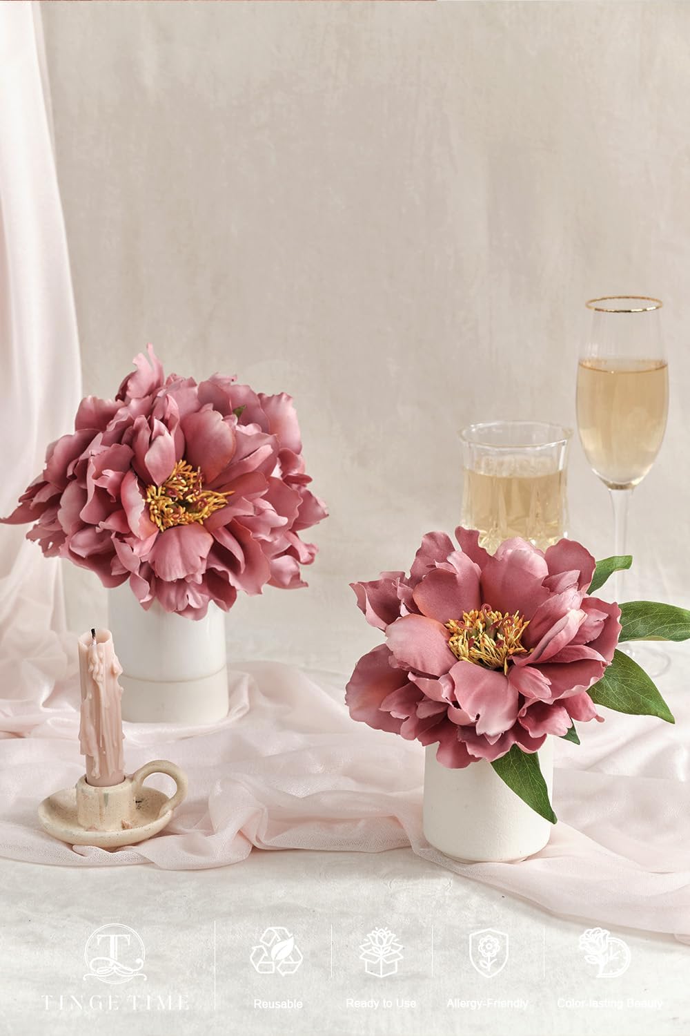 9Pcs Red Artificial Peony Flowers, Large Silk Flower Heads