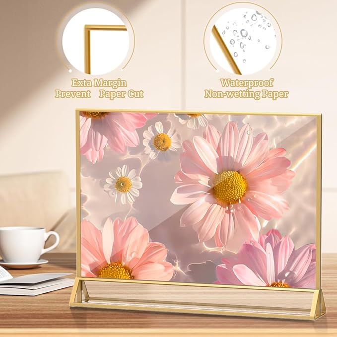 Clear Acrylic Sign Holder 11x 8.5 Horizontal Double Sided Gold Frame Flyer Holder for Wedding Table Number Menu Holder (6pcs)