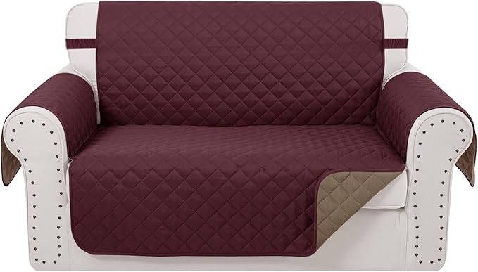 Reversible Loveseat Sofa Covers Couch Cover Furniture Protector(Loveseat Small,Burgundy/Camel)