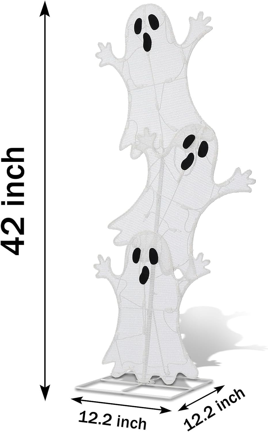 halloween lighted 3 stacked ghosts, 42’’ h pre-lit, close-up detail