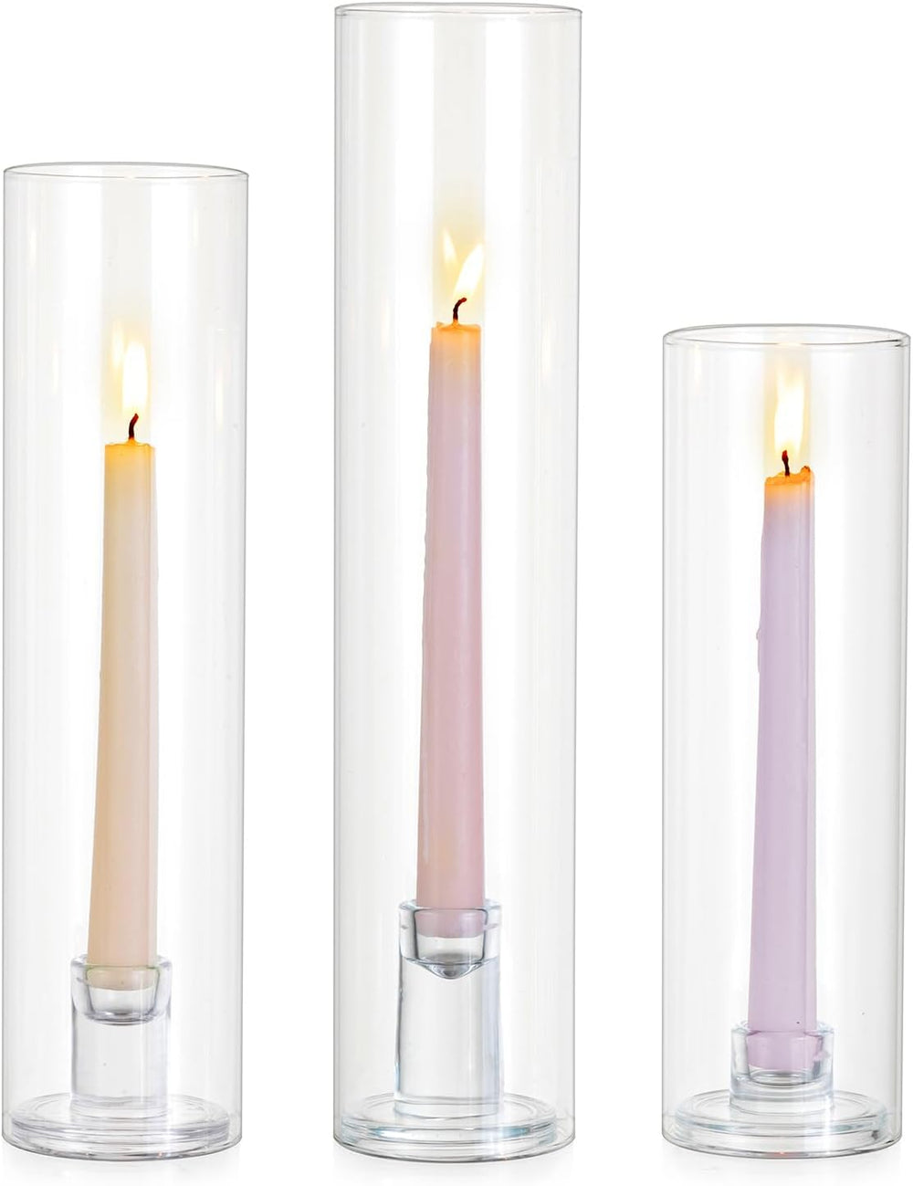 Glasseam Hurricane Taper Candle Holders: 3 Pcs Glass Candlestick for Table