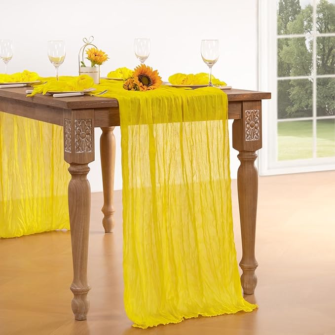 Lemon Yellow Cheesecloth Table Runner Fall Table Runner Boho Gauze 120 Inches Yellow Cheese Cloth Fall Table Decorations for Thanksgiving Wedding Bridal Baby Shower Parties Decor