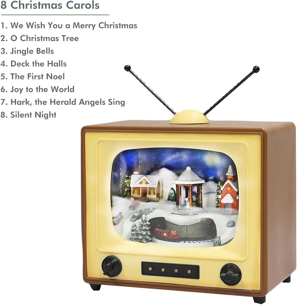 moments in time 6" retro tv christmas village showing dimensions