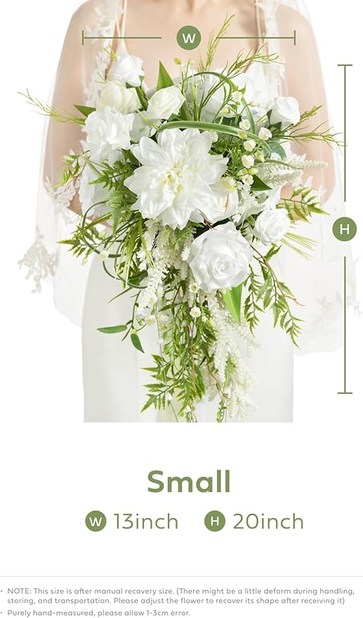 Ling's moment White Green Bridal Bouquet for Bride, White Green Wedding Bouquets for Bride, 13 Inch Bride Bouquets for Wedding Artificial Flowers Bouquets