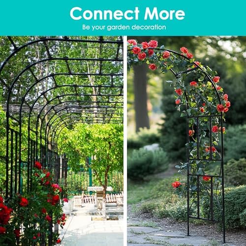 Twira Garden Arch Trellis, 7.9FT(240cm) Metal Garden Arbor Trellis for Climbing Plants Outdoor, Large Wedding Arch for Ceremony, Black Archway Trellises Decoration for Lawn, Patio, Backyard