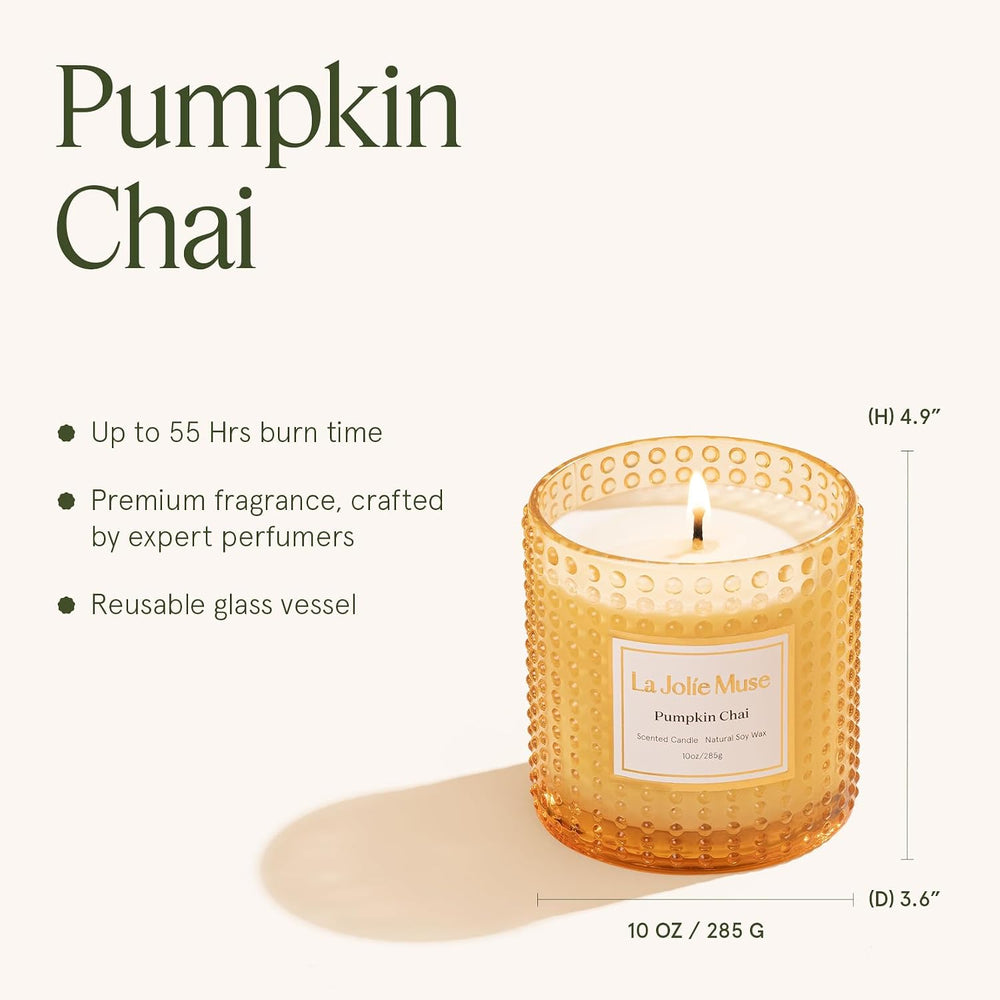 LA JOLIE MUSE Pumpkin Chai Scented Candles for Home, Natural Soy Wax,55 Hrs