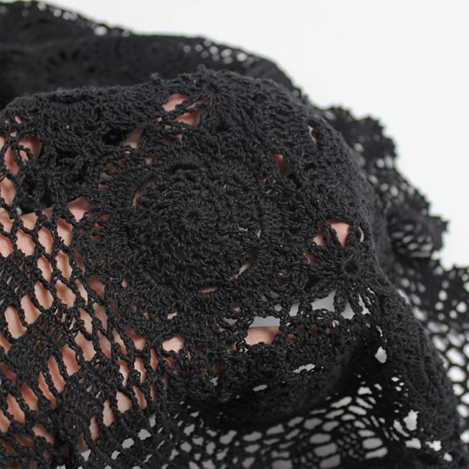 KEPSWET Cotton Handmade Crochet Lace Table Runner Black Rectangle Coffee Table Dresser Decor (14x72 inch)