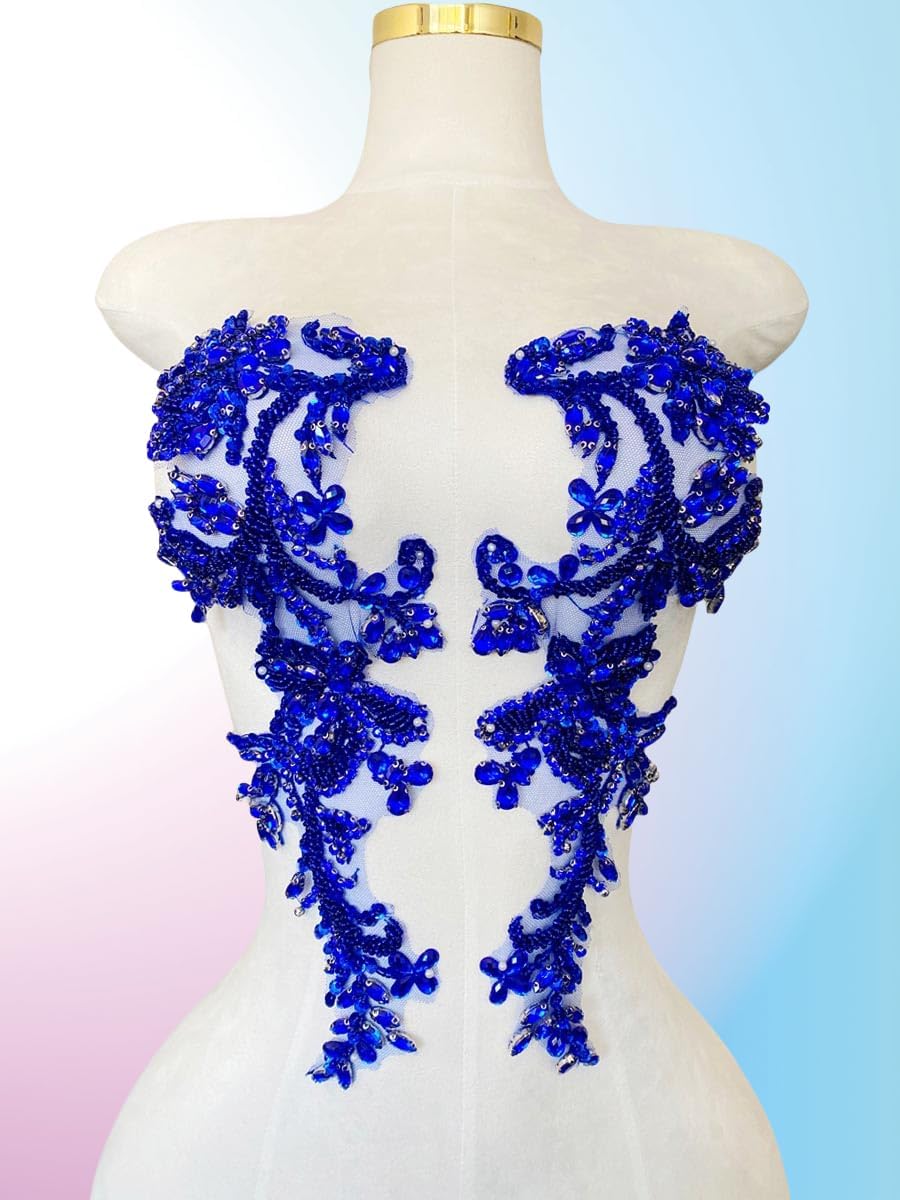 Handmade Rhinestones on Lace Applique Trim Sewing Beads Sequins Trim Patches ...