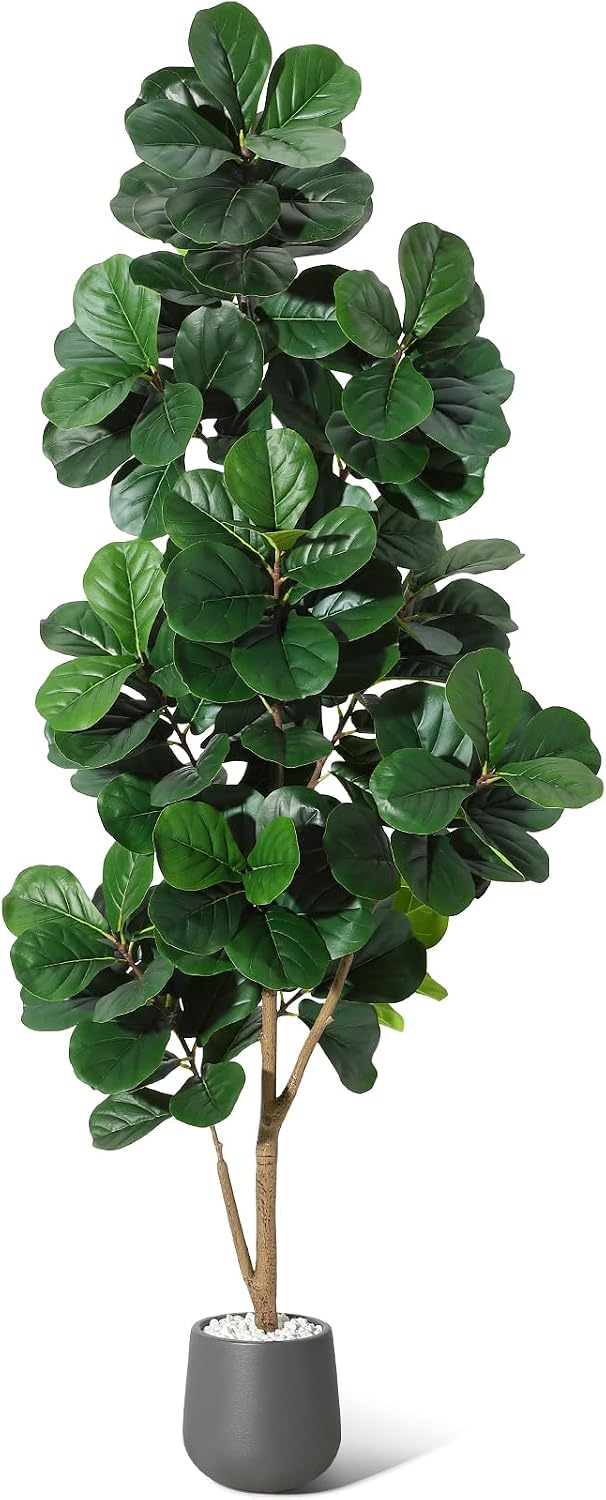 7 ft Fiddle Leaf Fig Tree Artificial with 141 Leaves - Realistic Faux Ficus L...