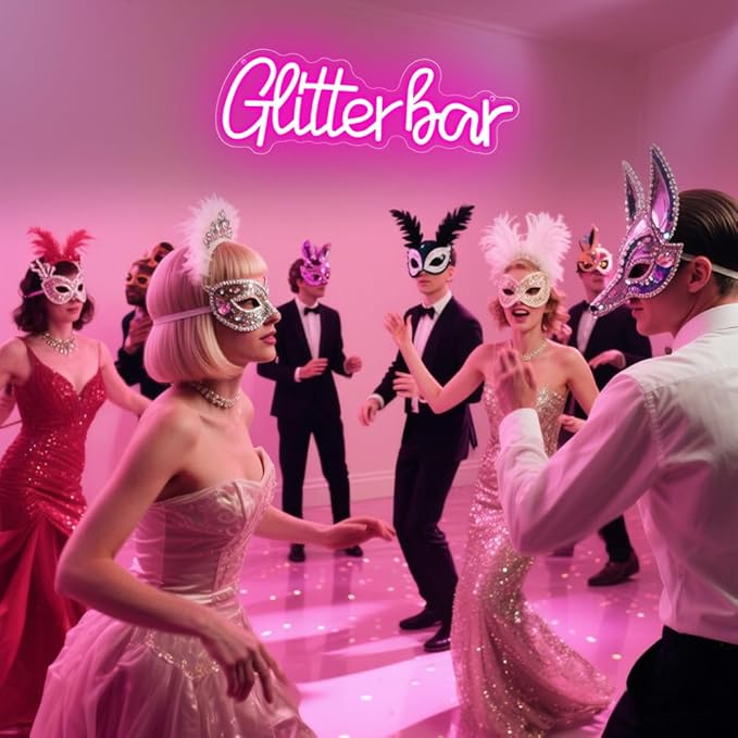 Glitter Bar Neon Sign,Bar Signs for Home Bar Decor,Led Bar Sign for Wedding,Birthday Party,Music Festival,Bachelor Party,Halloween, Christmas Decoration,Best Gift for Boys and Girls