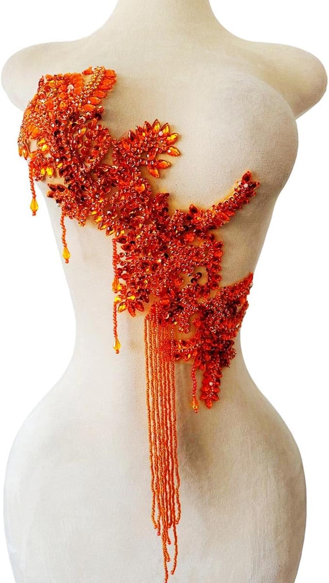 Pure Handmade Rhinestone Fringe Patch Trim Crystal Beaded Applique for Sewing...