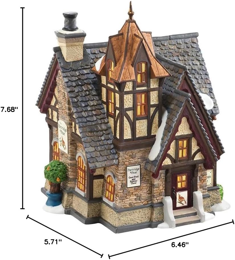 Department 56 Dickens Village The Partridge and Pear Restaurant Lit Building, 7.68 Inch, Multicolor