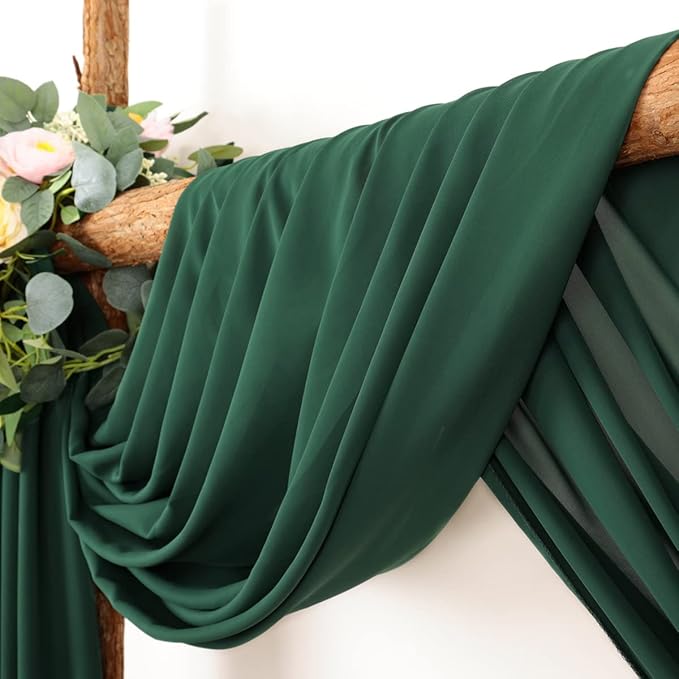 Wedding Arch Draping Fabric 4 Panels 30'' x 18FT Emerald Green Sheer Chiffon Arch Drapery for Photo Booth Bridal Shower Baby Shower Church Decor Newborn Photography Christening Outdoor Party