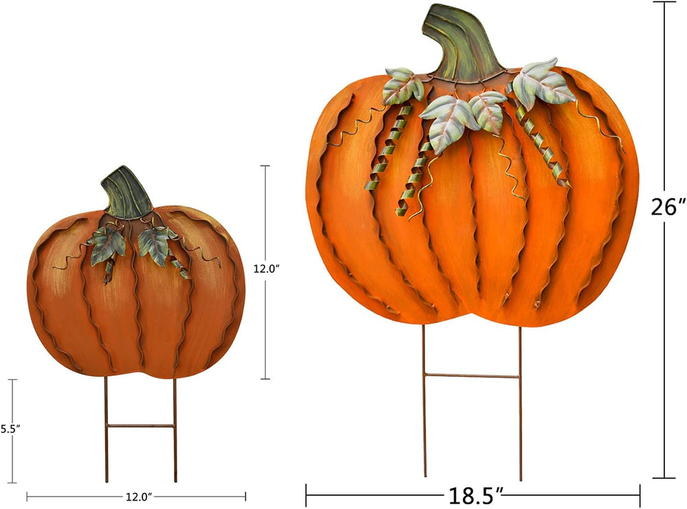 Aecipl Fall Decoration Pumpkin Garden Stakes Set of 3 Metal Yard Signs