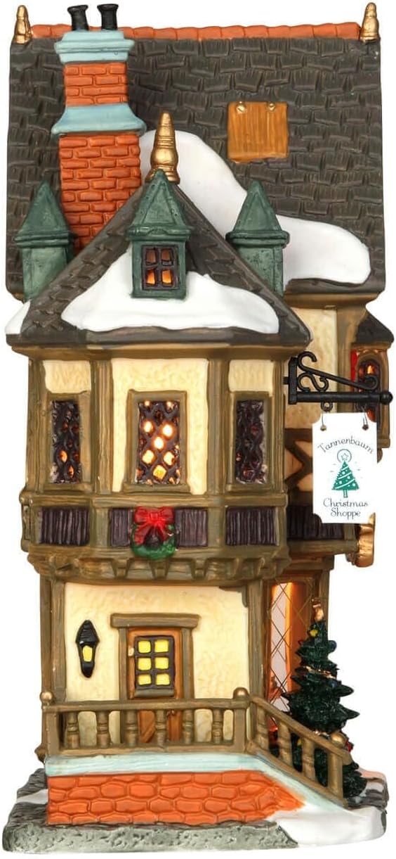 lemax christmas village tannenbaum christmas shoppe battery operated, close-up detail